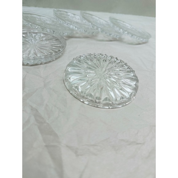 Vintage Clear Pressed Glass Coasters Set of 6 Sunburst Starburst Pattern Round - Picture 5 of 5
